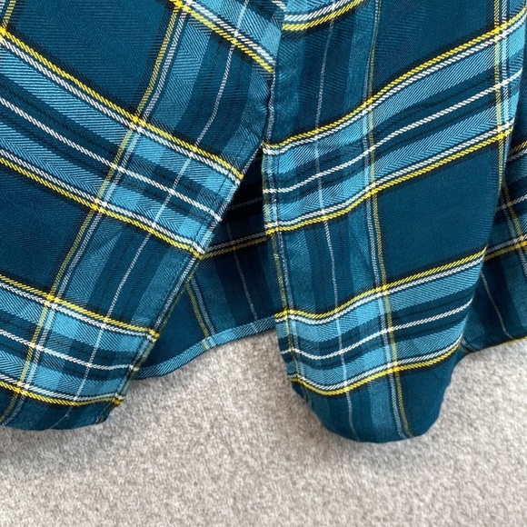 Pioneer Woman boho embroidered tunic blouse Henley button turquoise plaid 2X - Picture 3 of 9